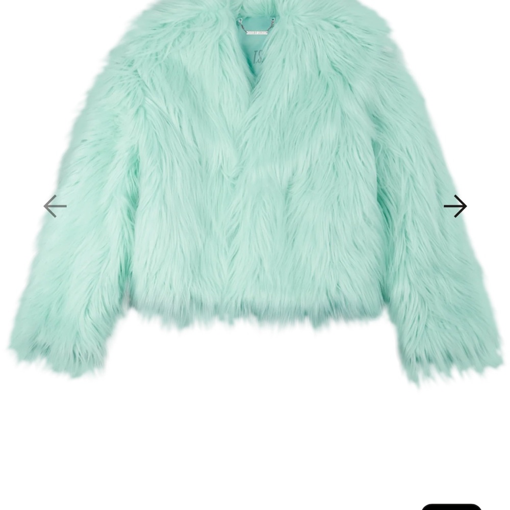 Mint Green Faux Fur Jacket with garment bag